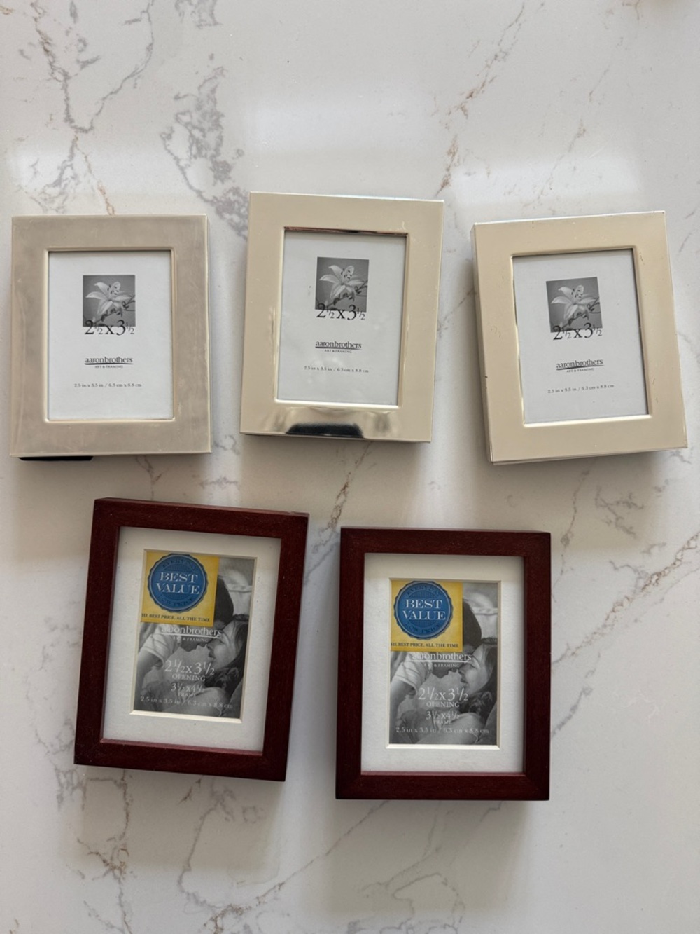 Set of 5 Small Picture Frames in Silver and Brown - Unbranded